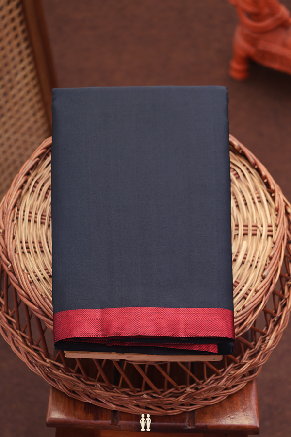 Kanchipuram Silk Saree In Plain Black With Threadwork Border