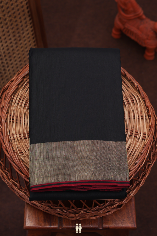 Kanchipuram Silk Saree In Plain Black With Zari Border
