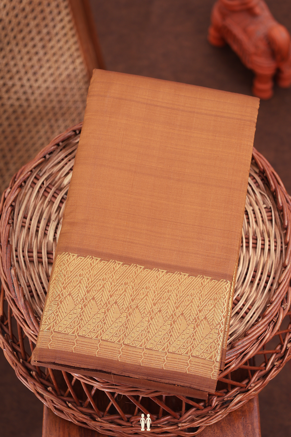 Kanchipuram Silk Saree In Plain Brown With Zari Border
