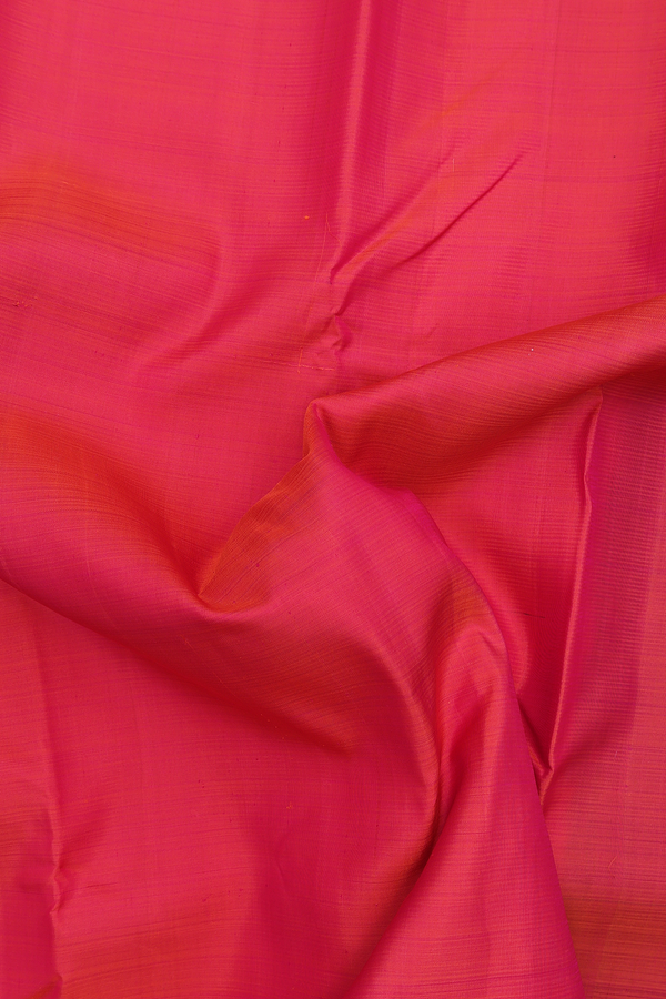Kanchipuram Silk Saree In Plain Coral Pink With Floral Border