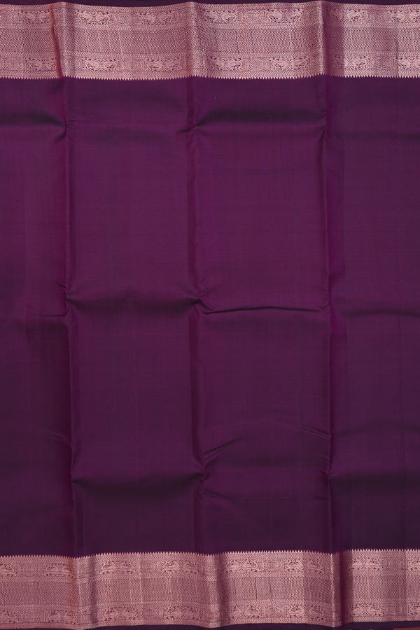 Kanchipuram Silk Saree In Plain Deep Purple With Zari Border