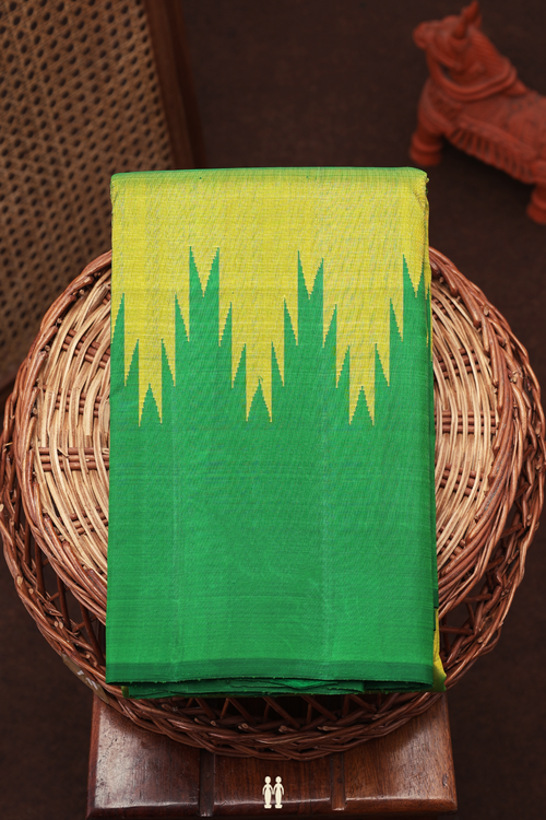 Kanchipuram Silk Saree In Plain Green With Temple Border