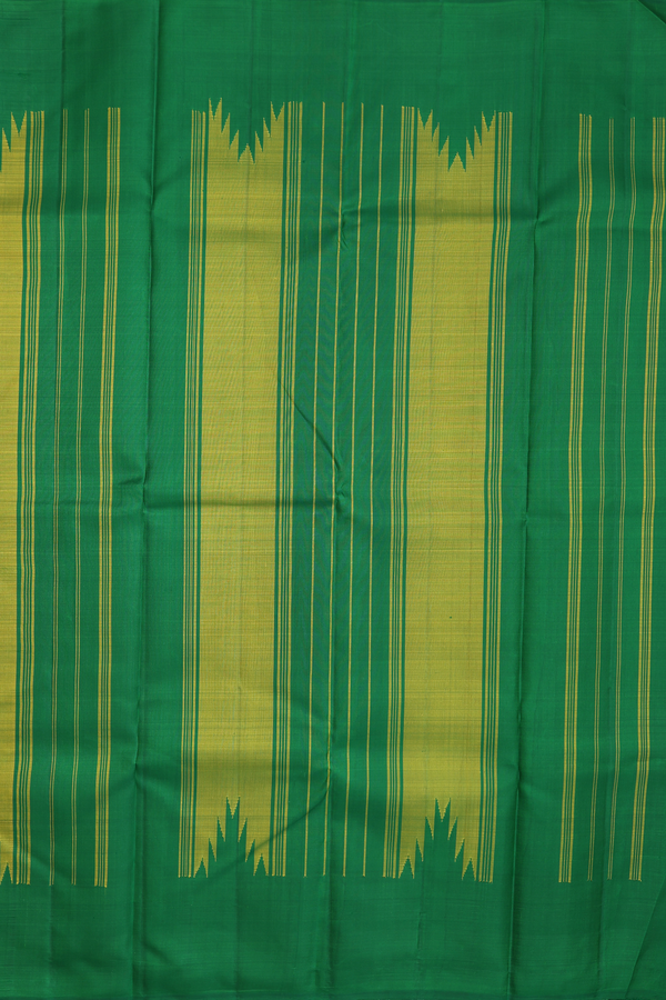 Kanchipuram Silk Saree In Plain Green With Temple Border