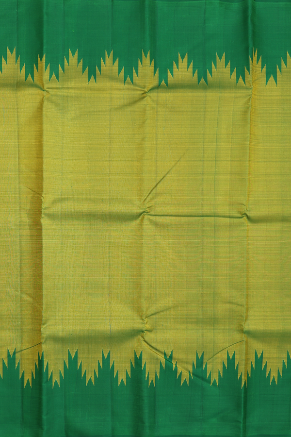 Kanchipuram Silk Saree In Plain Green With Temple Border