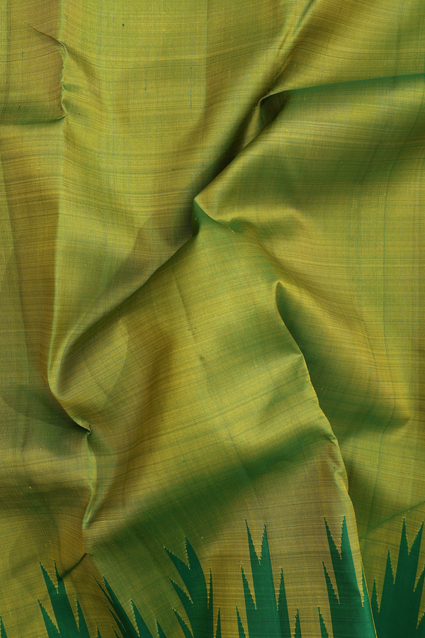 Kanchipuram Silk Saree In Plain Green With Temple Border