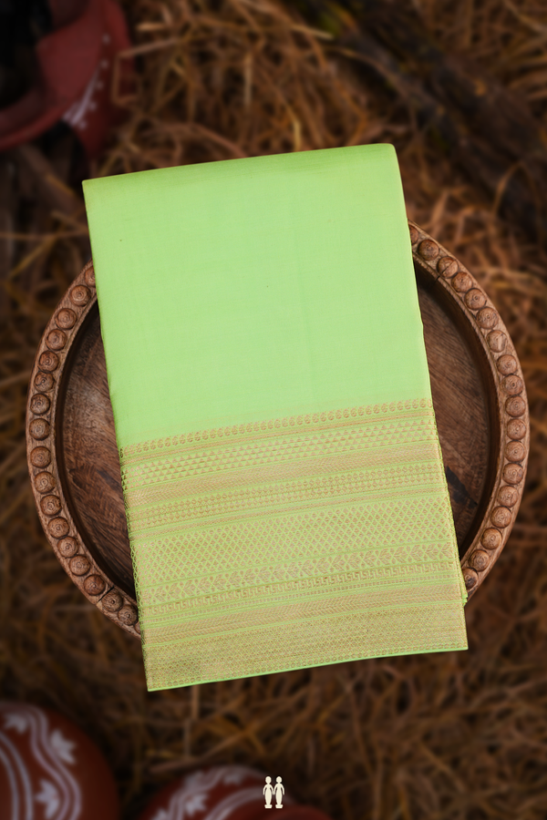 Kanchipuram Silk Saree In Plain Green With Zari Border