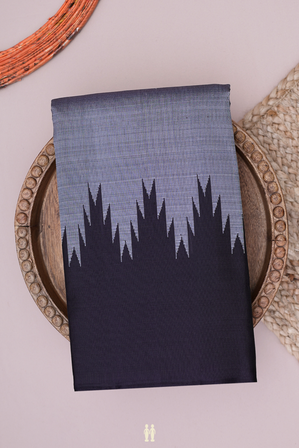 Kanchipuram Silk Saree In Plain Grey With Temple Border