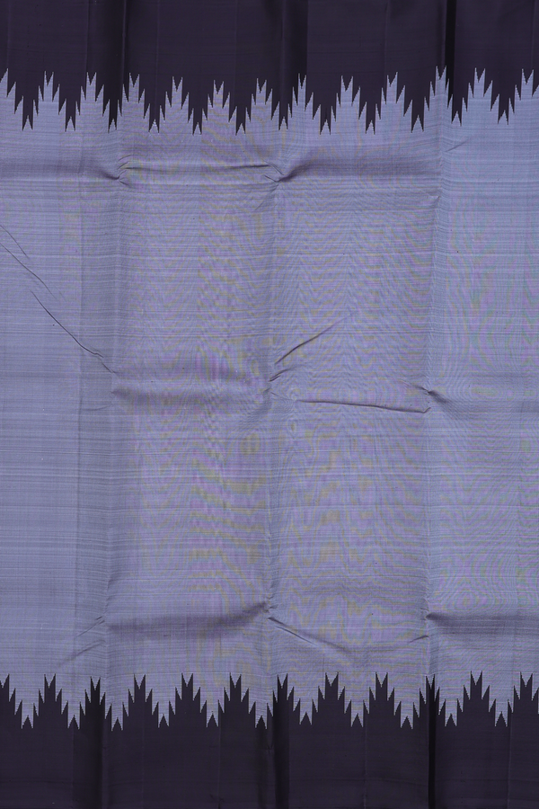 Kanchipuram Silk Saree In Plain Grey With Temple Border