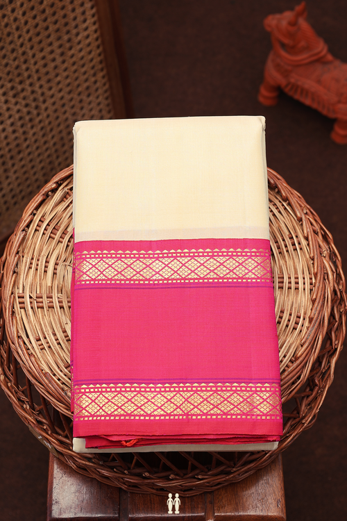Kanchipuram Silk Saree In Plain Ivory With Korvai Border