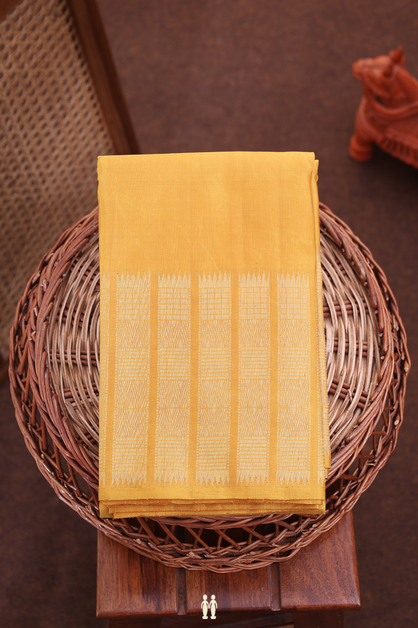 Kanchipuram Silk Saree In Plain Ochre Orange With Zari Border