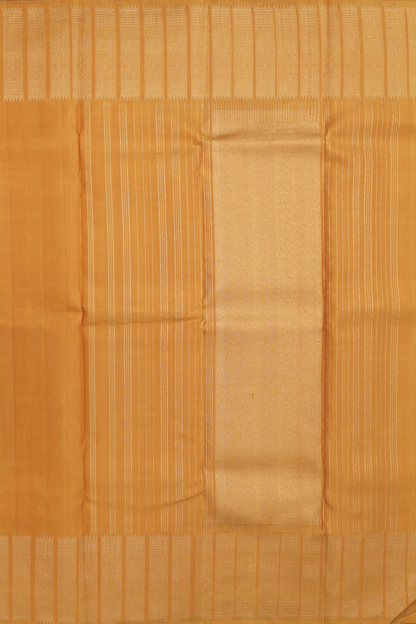 Kanchipuram Silk Saree In Plain Ochre Orange With Zari Border