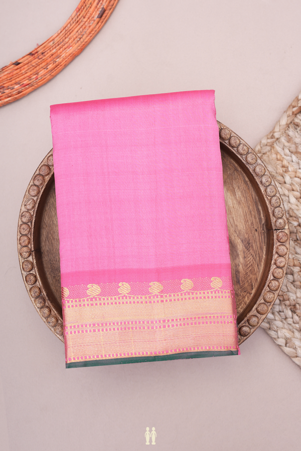Kanchipuram Silk Saree In Plain Pink With Paisley Border