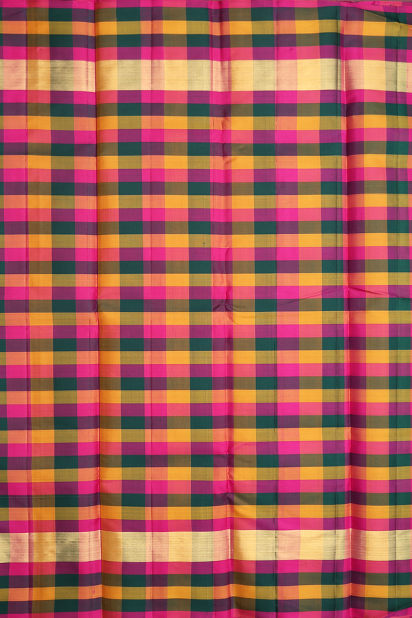 Kanchipuram Silk Saree In Plain Purple With Checks Border