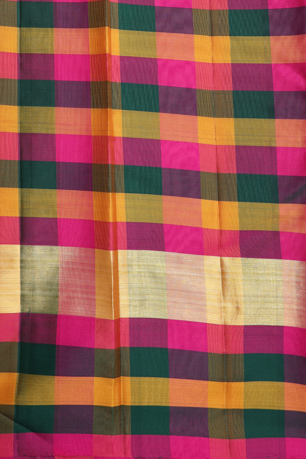 Kanchipuram Silk Saree In Plain Purple With Checks Border