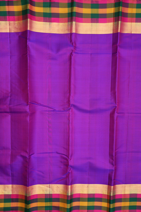 Kanchipuram Silk Saree In Plain Purple With Checks Border