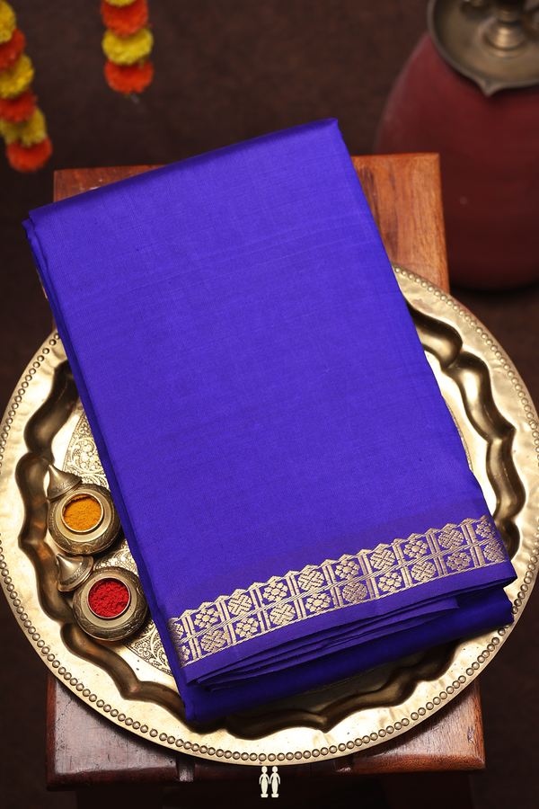 Kanchipuram Silk Saree In Plain Royal Blue With Zari Border