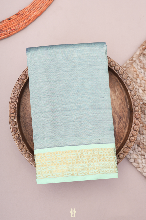Kanchipuram Silk Saree In Plain Sage Green With Zari Border