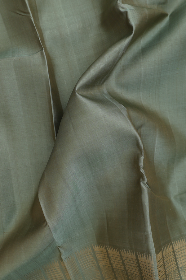 Kanchipuram Silk Saree In Plain Sage Green With Zari Border