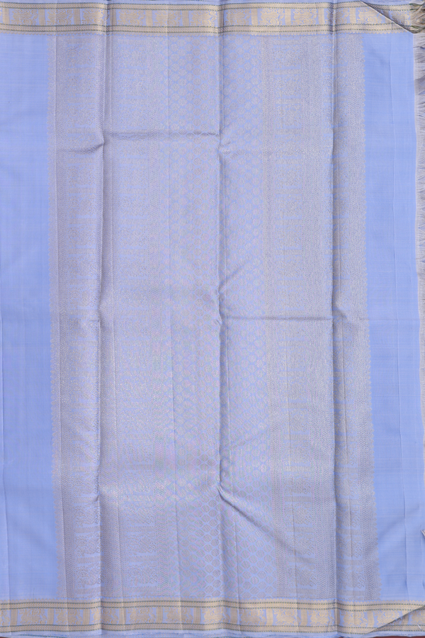 Kanchipuram Silk Saree In Plain Steel Blue With Zari Border
