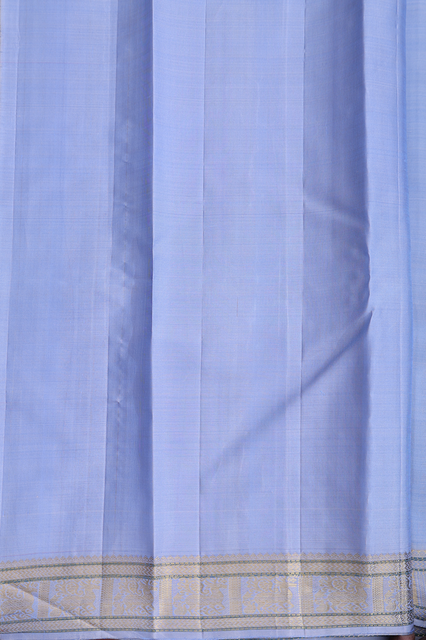 Kanchipuram Silk Saree In Plain Steel Blue With Zari Border