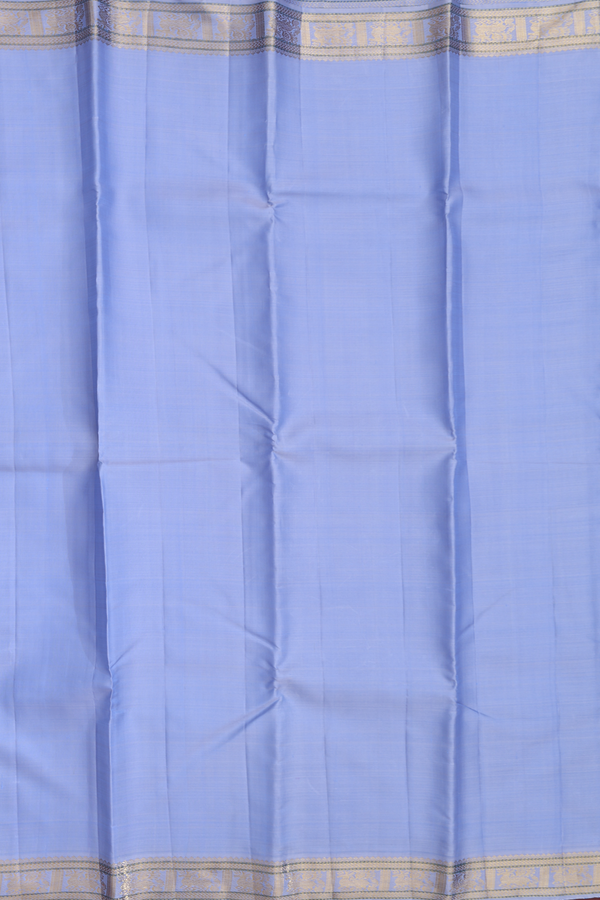 Kanchipuram Silk Saree In Plain Steel Blue With Zari Border