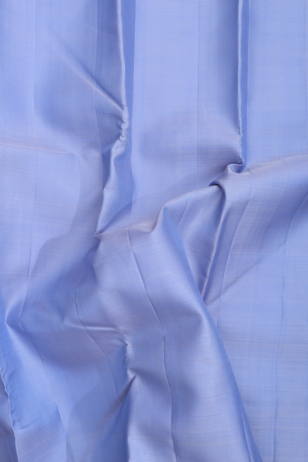 Kanchipuram Silk Saree In Plain Steel Blue With Zari Border