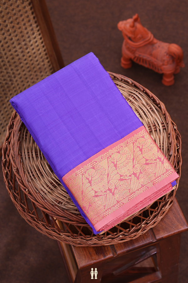 Kanchipuram Silk Saree In Plain Violet With Korvai Border
