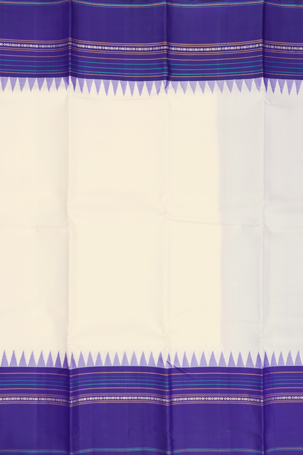 Kanchipuram Silk Saree In Plain White With Contrast Border