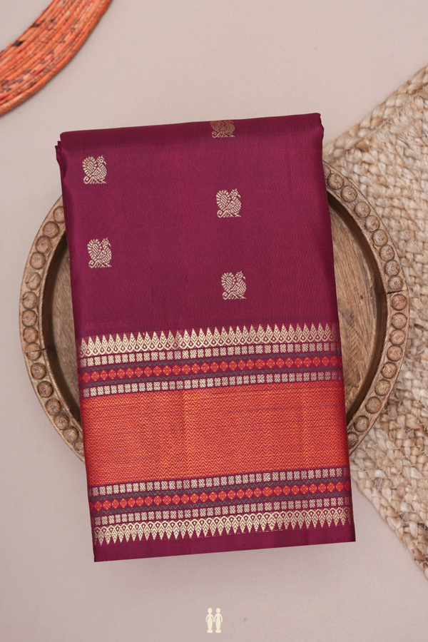 Kanchipuram Silk Saree In Plain White With Peacock Border