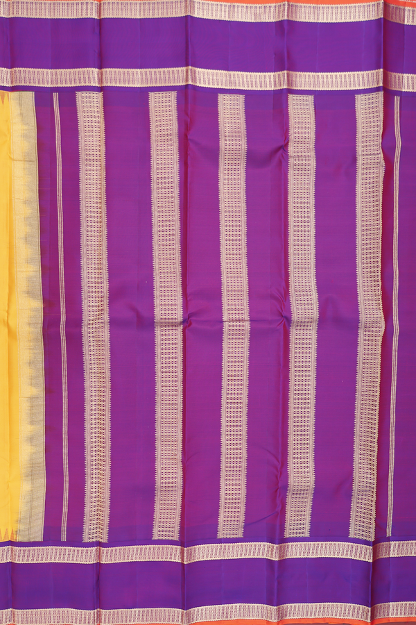 Kanchipuram Silk Saree In Plain Yellow With Contrast Border