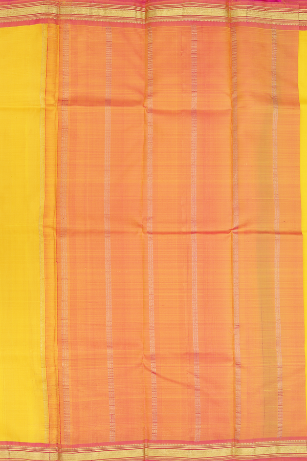 Kanchipuram Silk Saree In Plain Yellow With Contrast Border