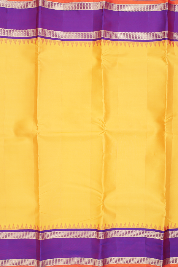 Kanchipuram Silk Saree In Plain Yellow With Contrast Border