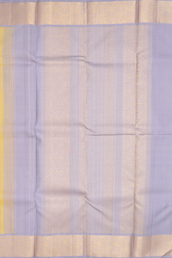 Kanchipuram Silk Saree In Plain Yellow With Korvai Border