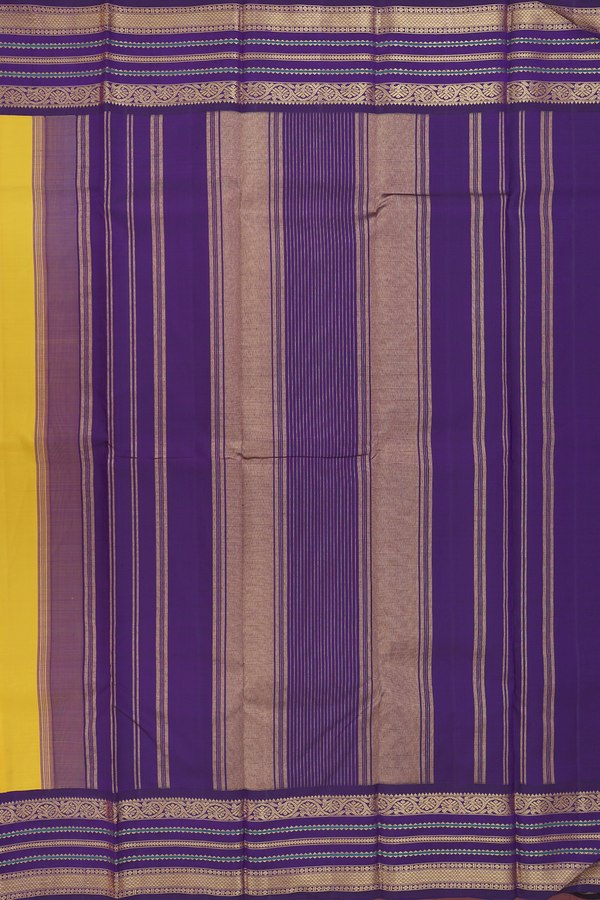 Kanchipuram Silk Saree In Plain Yellow With Korvai Border