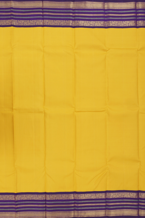 Kanchipuram Silk Saree In Plain Yellow With Korvai Border