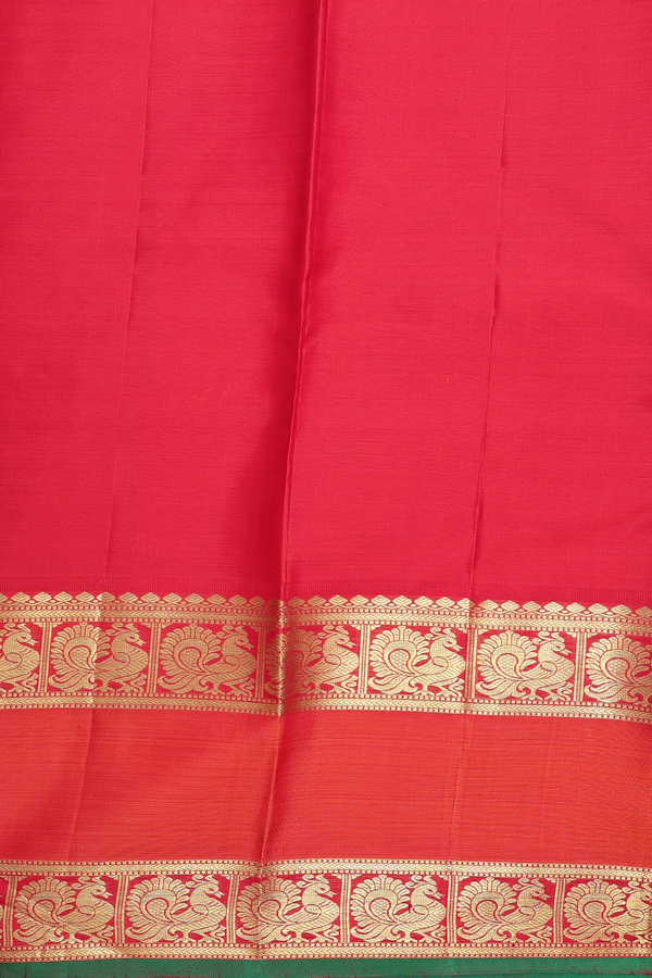 Kanchipuram Silk Saree In Plain Yellow With Peacock Border