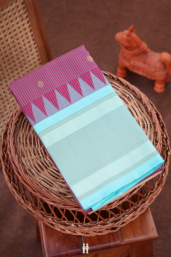Kanchipuram Silk Saree In Plum Brown With Checks Design