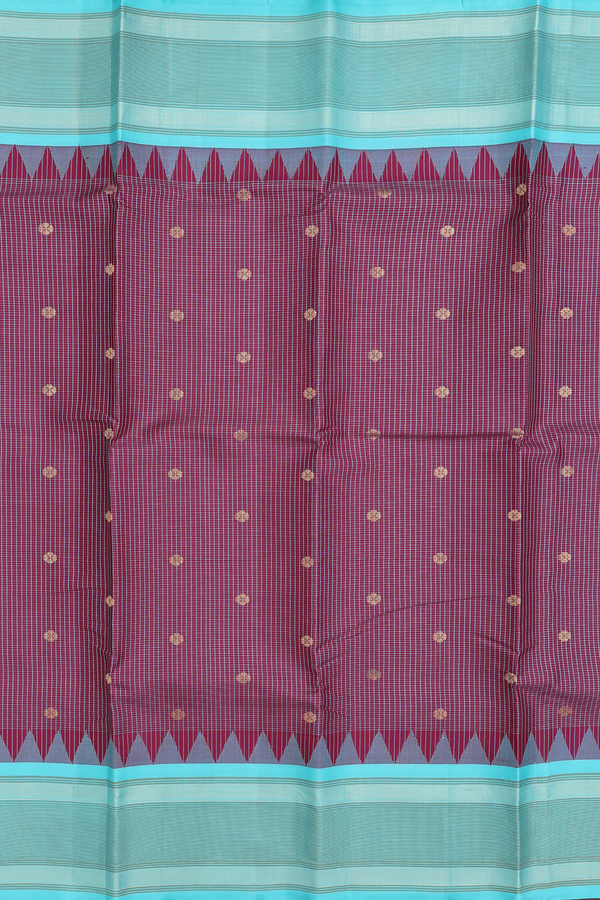 Kanchipuram Silk Saree In Plum Brown With Checks Design