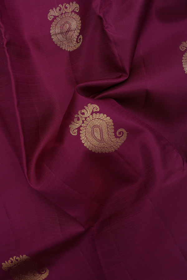 Kanchipuram Silk Saree In Plum Brown With Paisley Motifs