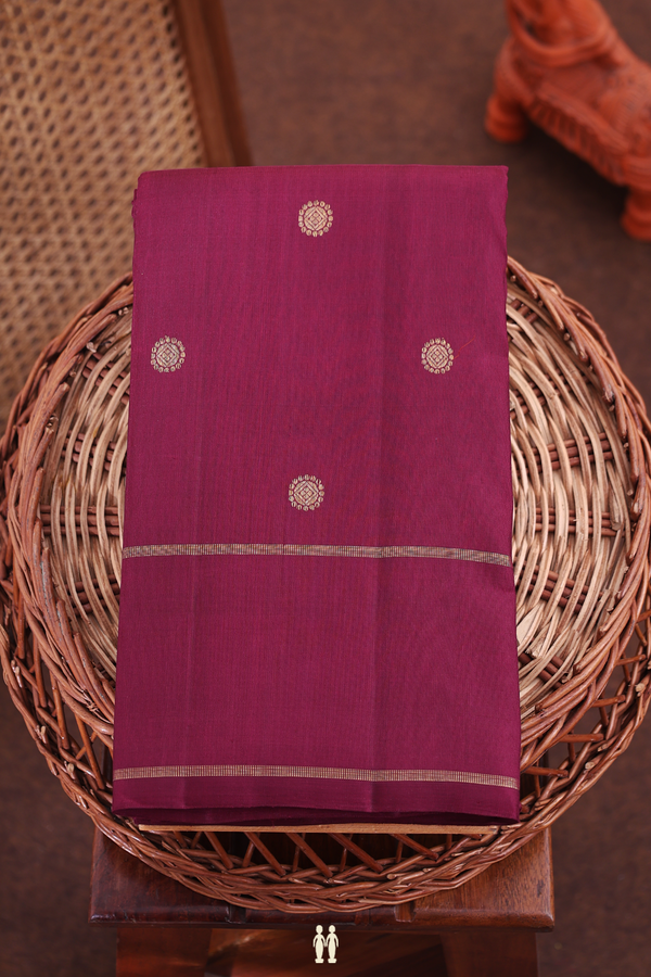 Kanchipuram Silk Saree In Plum Brown With Zari Buttas