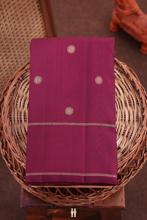 Kanchipuram Silk Saree In Plum Brown With Zari Buttas