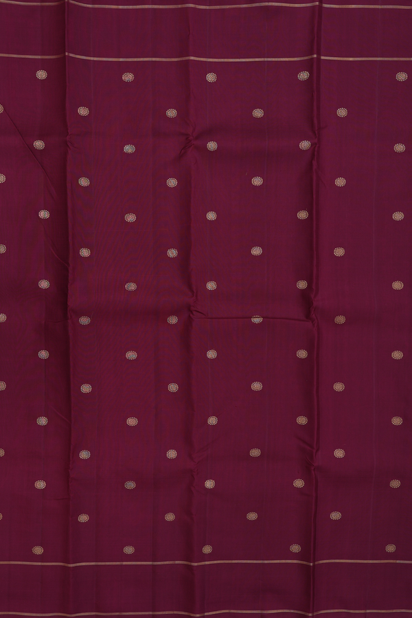 Kanchipuram Silk Saree In Plum Brown With Zari Buttas