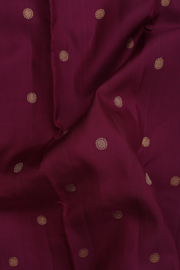 Kanchipuram Silk Saree In Plum Brown With Zari Buttas