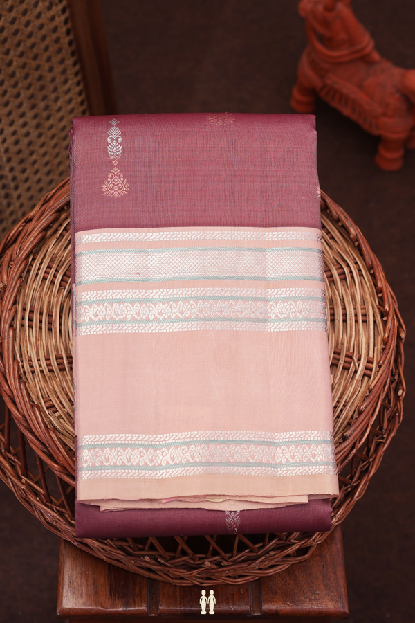 Kanchipuram Silk Saree In Plum Brown With Zari Buttas