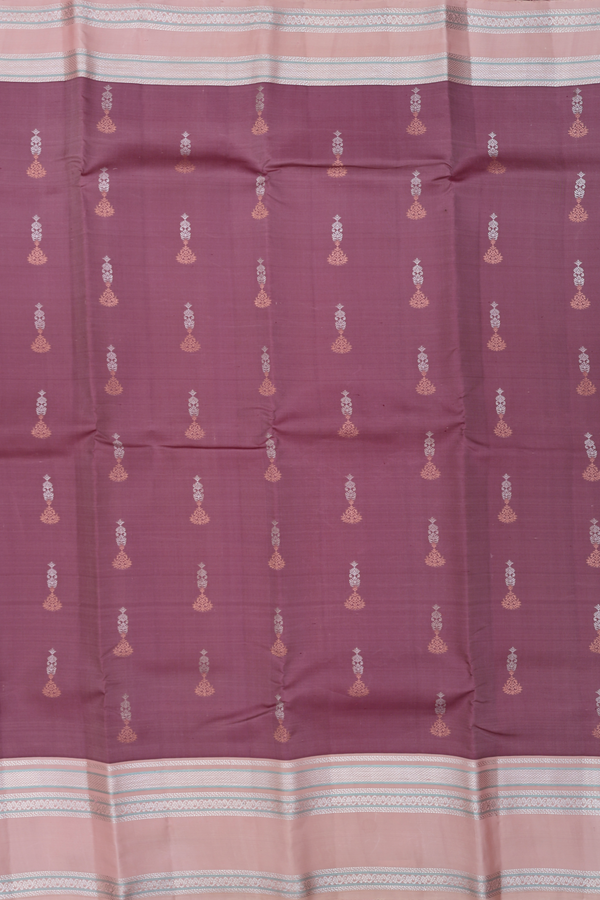 Kanchipuram Silk Saree In Plum Brown With Zari Buttas