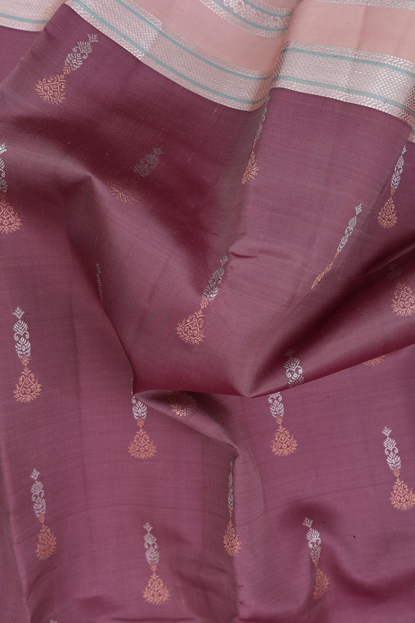 Kanchipuram Silk Saree In Plum Brown With Zari Buttas