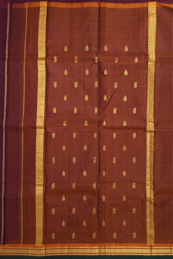 Kanchipuram Silk Saree In Plum Brown With Zari Motifs