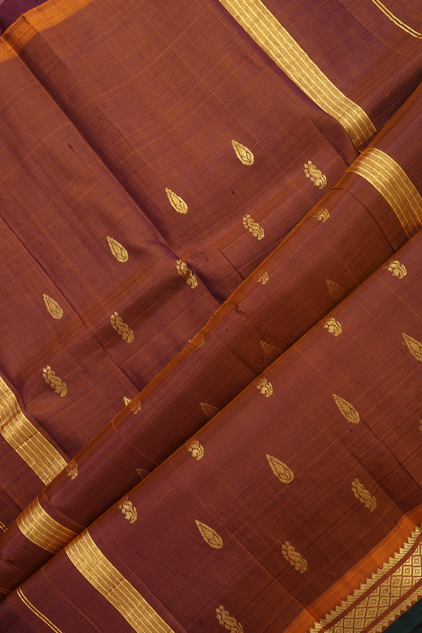 Kanchipuram Silk Saree In Plum Brown With Zari Motifs