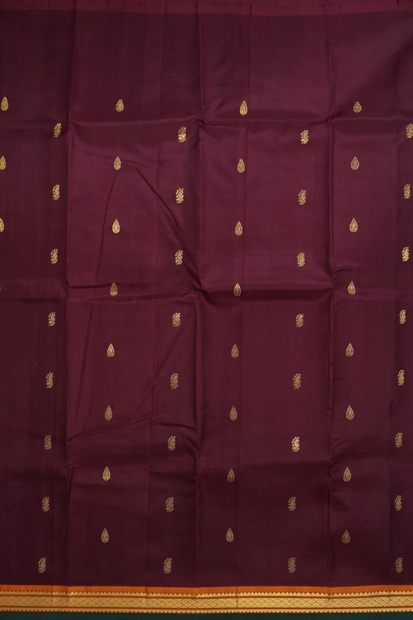 Kanchipuram Silk Saree In Plum Brown With Zari Motifs