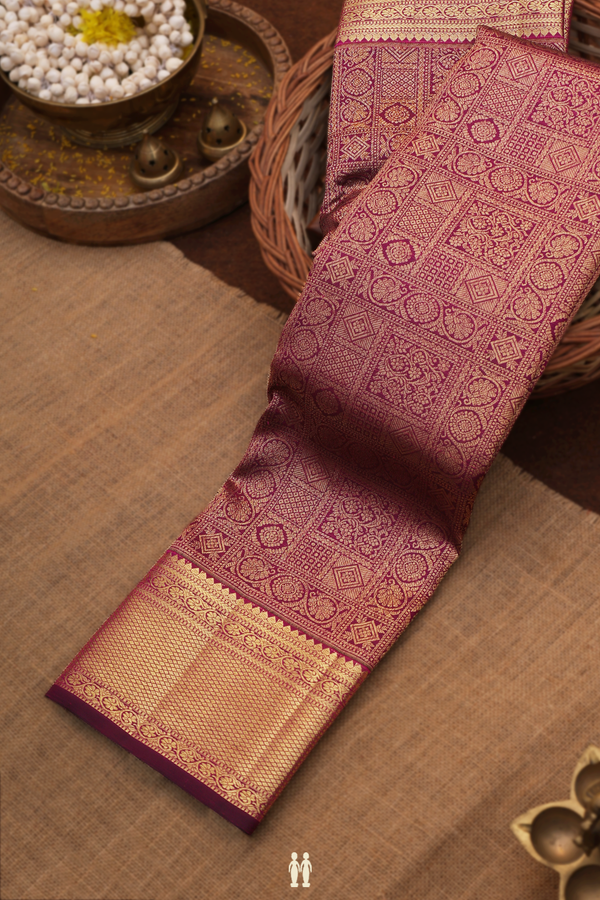 Kanchipuram Silk Saree In Plum Purple With Brocade Design
